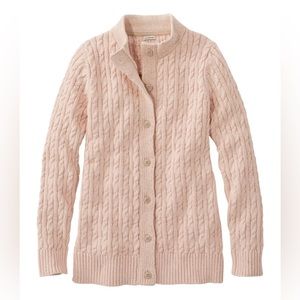 NWT LL Bean Women's Double L Mixed-Cable Sweater, Button-Front Cardigan